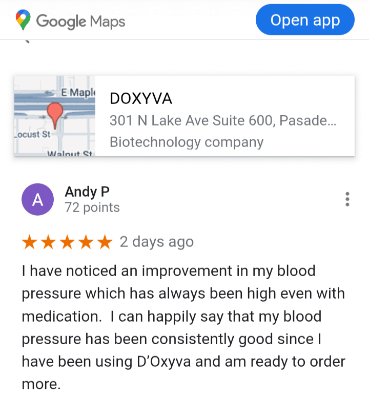5-star D'OXYVA Customer Review - Andy P